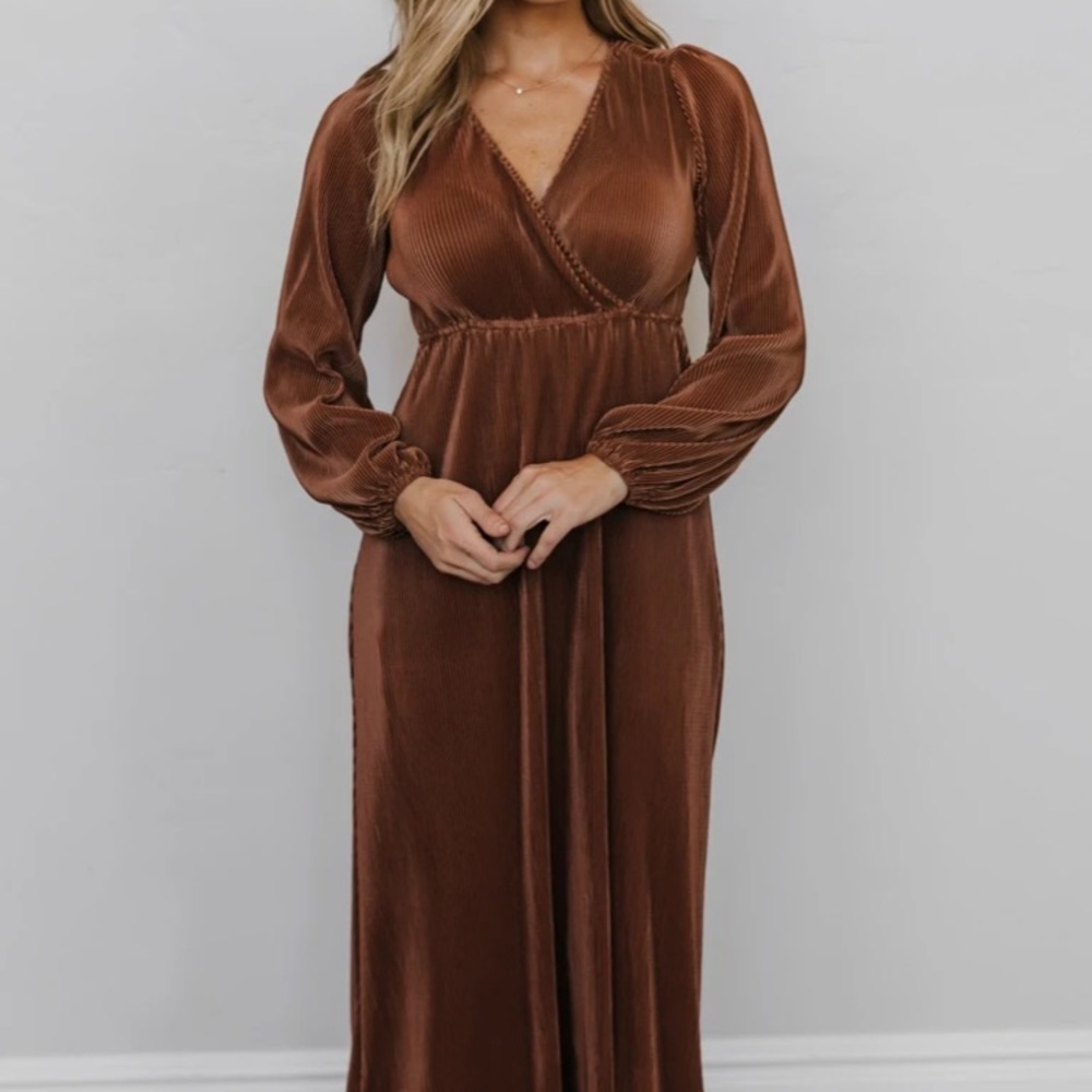 Baltic Born Venus pleated maxi dress size small in bronze